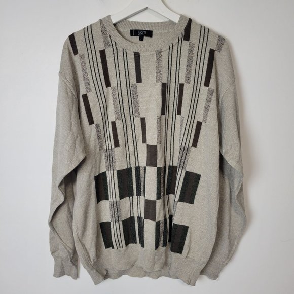 Raffi Size L Men's Wool Blend Pull-Over Sweater Tan Crew Neck - Picture 4 of 9